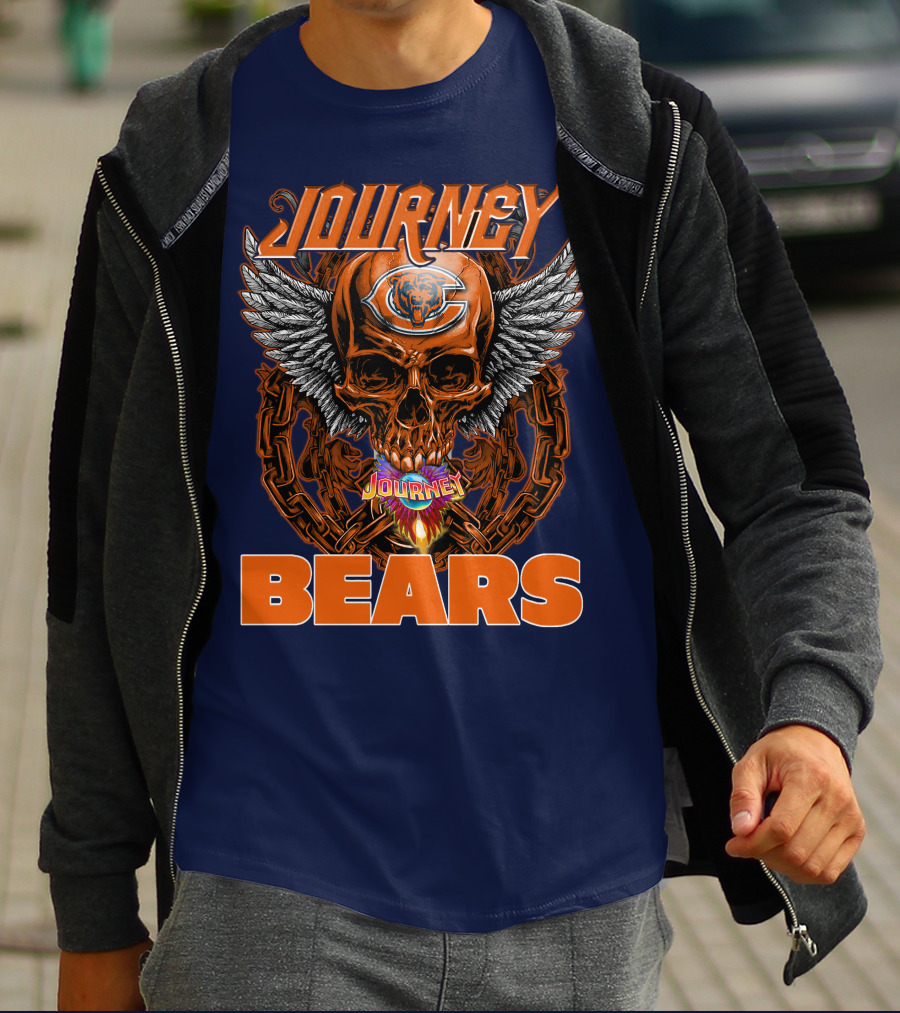 CHICAGO BEARS JOURNEY Skull Wings Chains T-Shirt