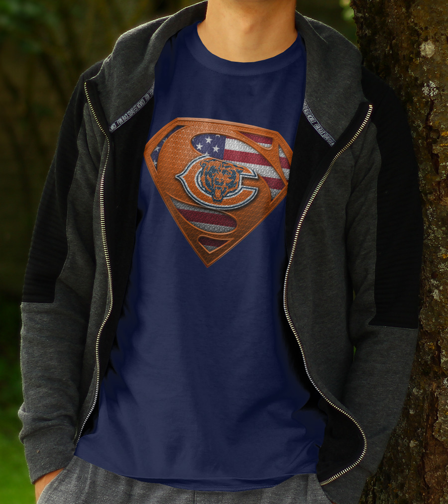 SPM CHICAGO BEARS Superhero Shield American Flag T-Shirt