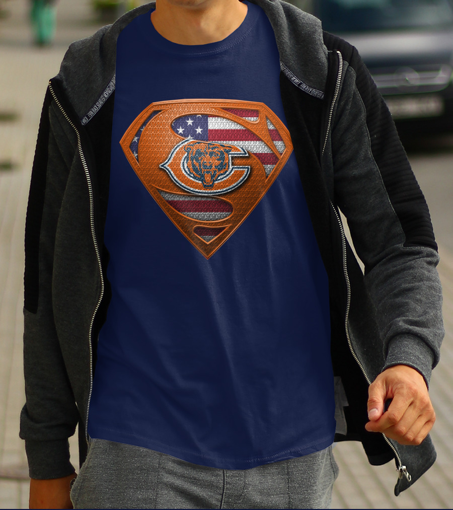 SPM CHICAGO BEARS Superhero Shield American Flag T-Shirt