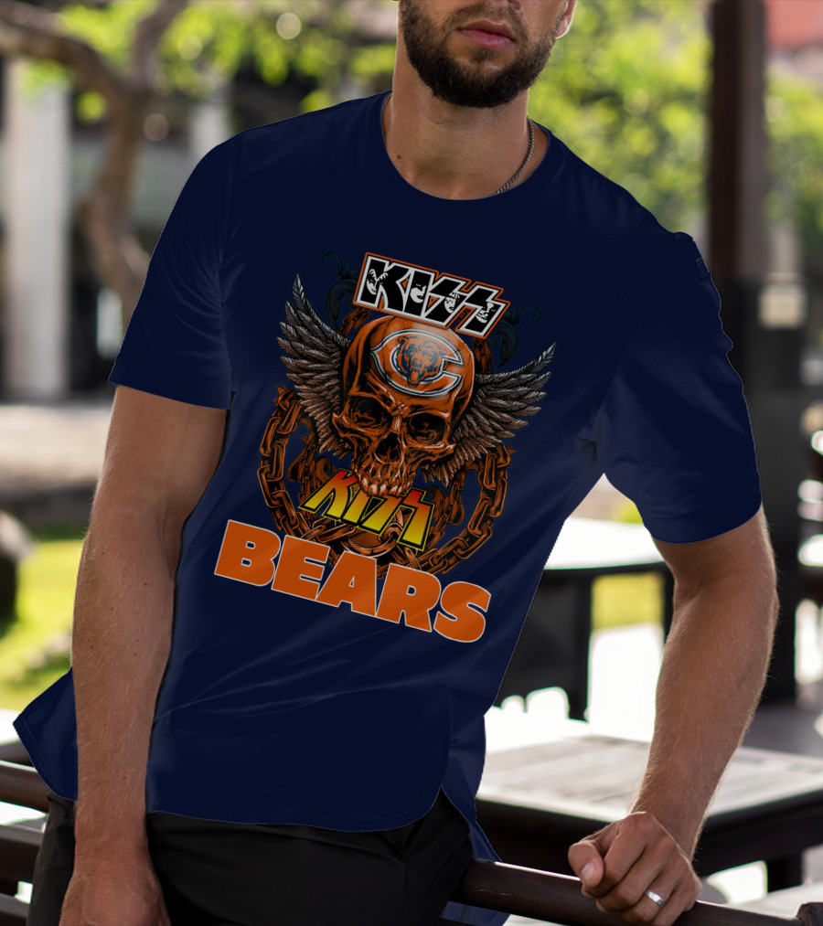 Kiss Chicago Bears Skull Logo Wings Chains T-Shirt