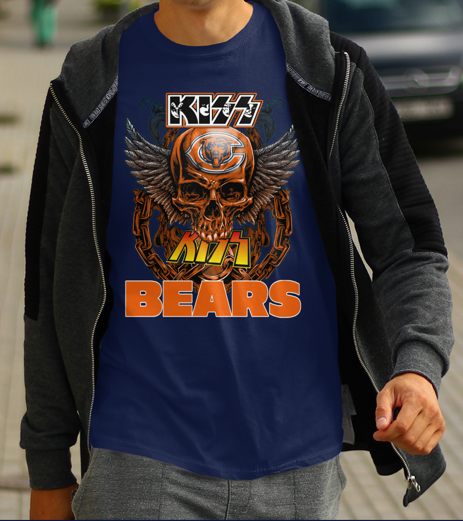 Kiss Chicago Bears Skull Logo Wings Chains T-Shirt