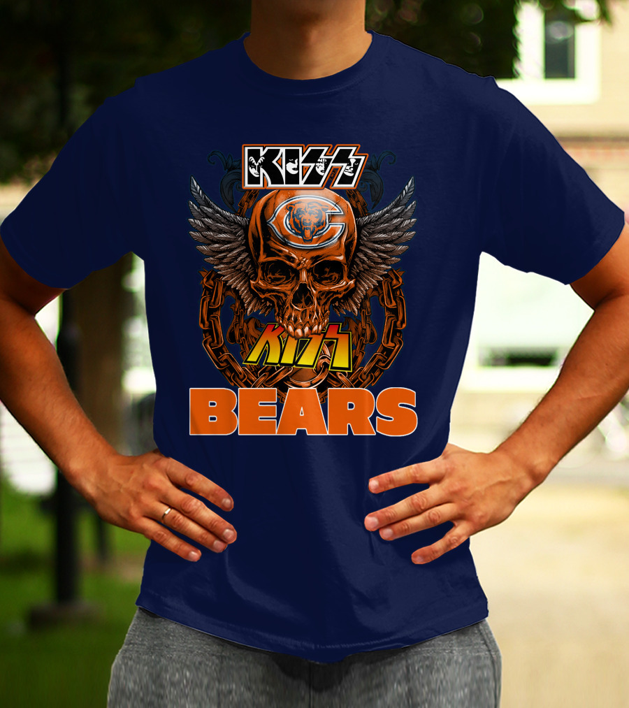 Kiss Chicago Bears Skull Logo Wings Chains T-Shirt