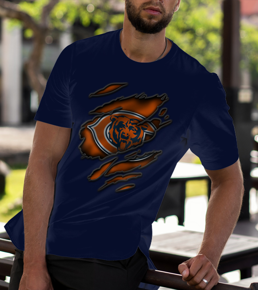 Torn Chicago Bears Logo With Bear Face And Claw Marks T-Shirt