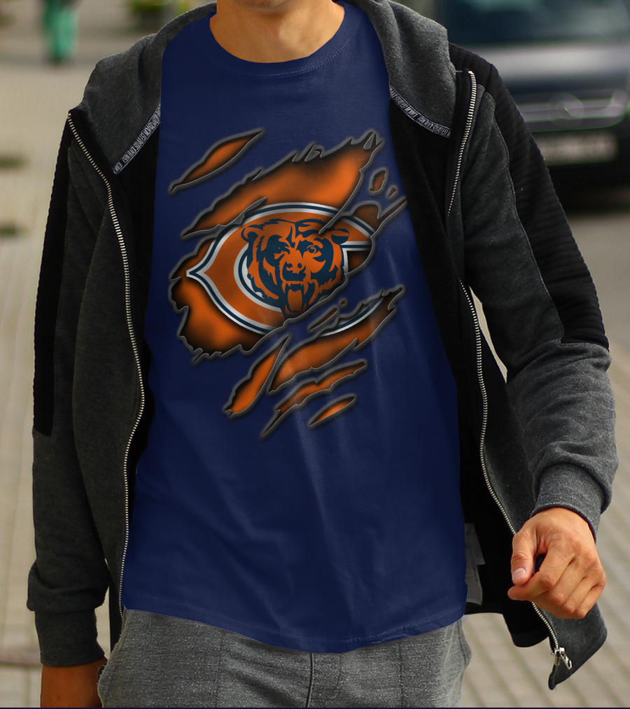 Torn Chicago Bears Logo With Bear Face And Claw Marks T-Shirt