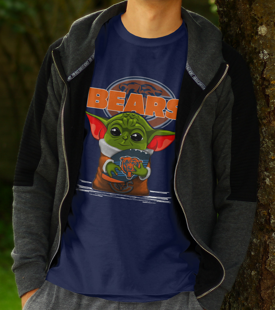 Yoda Holding Football With Chicago Bears T-Shirt
