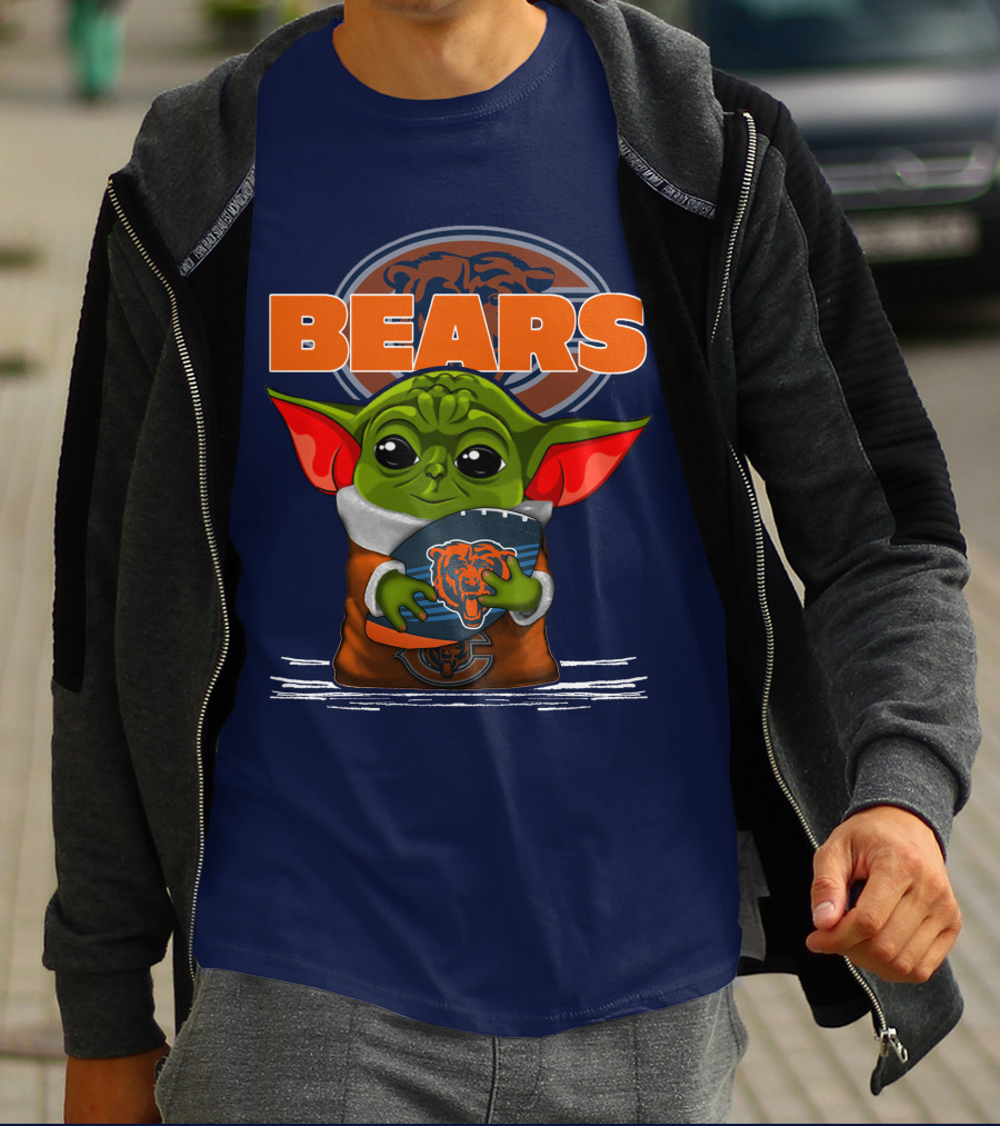 Yoda Holding Football With Chicago Bears T-Shirt