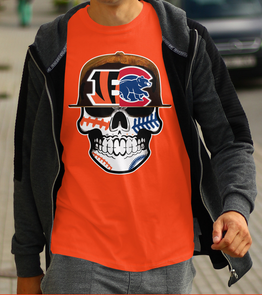 Cincinnati Bengals 53 Bears Skull Baseball Patterns T-Shirt