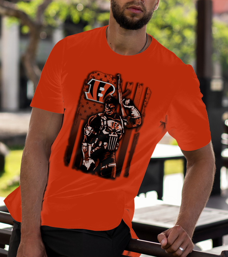 Cincinnati Bengals Punisher American Flag Retro Style T-Shirt