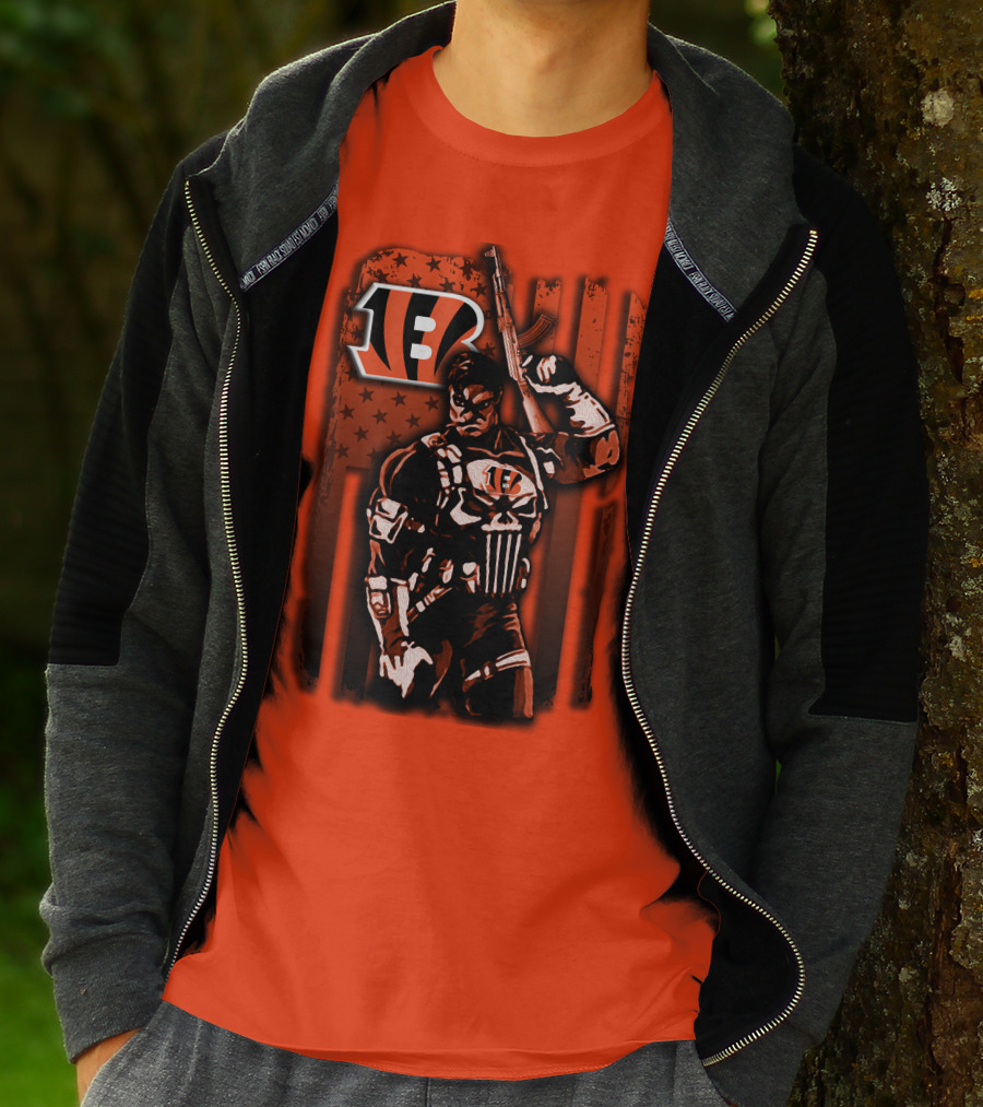 Cincinnati Bengals Punisher American Flag Retro Style T-Shirt
