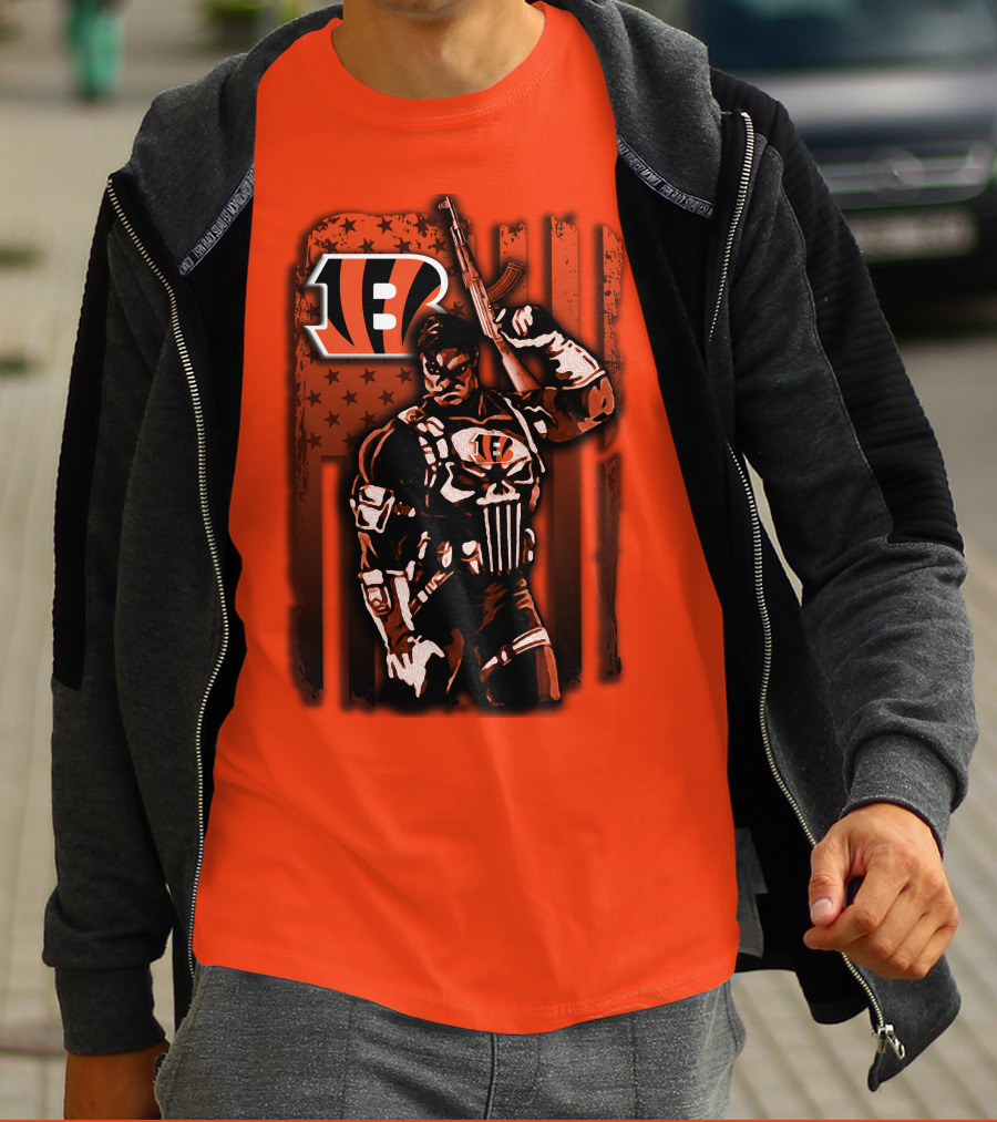 Cincinnati Bengals Punisher American Flag Retro Style T-Shirt