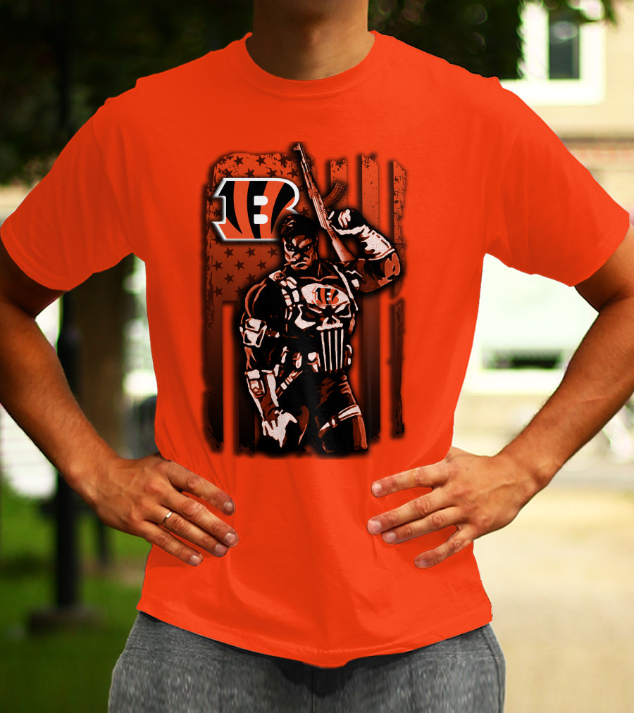 Cincinnati Bengals Punisher American Flag Retro Style T-Shirt