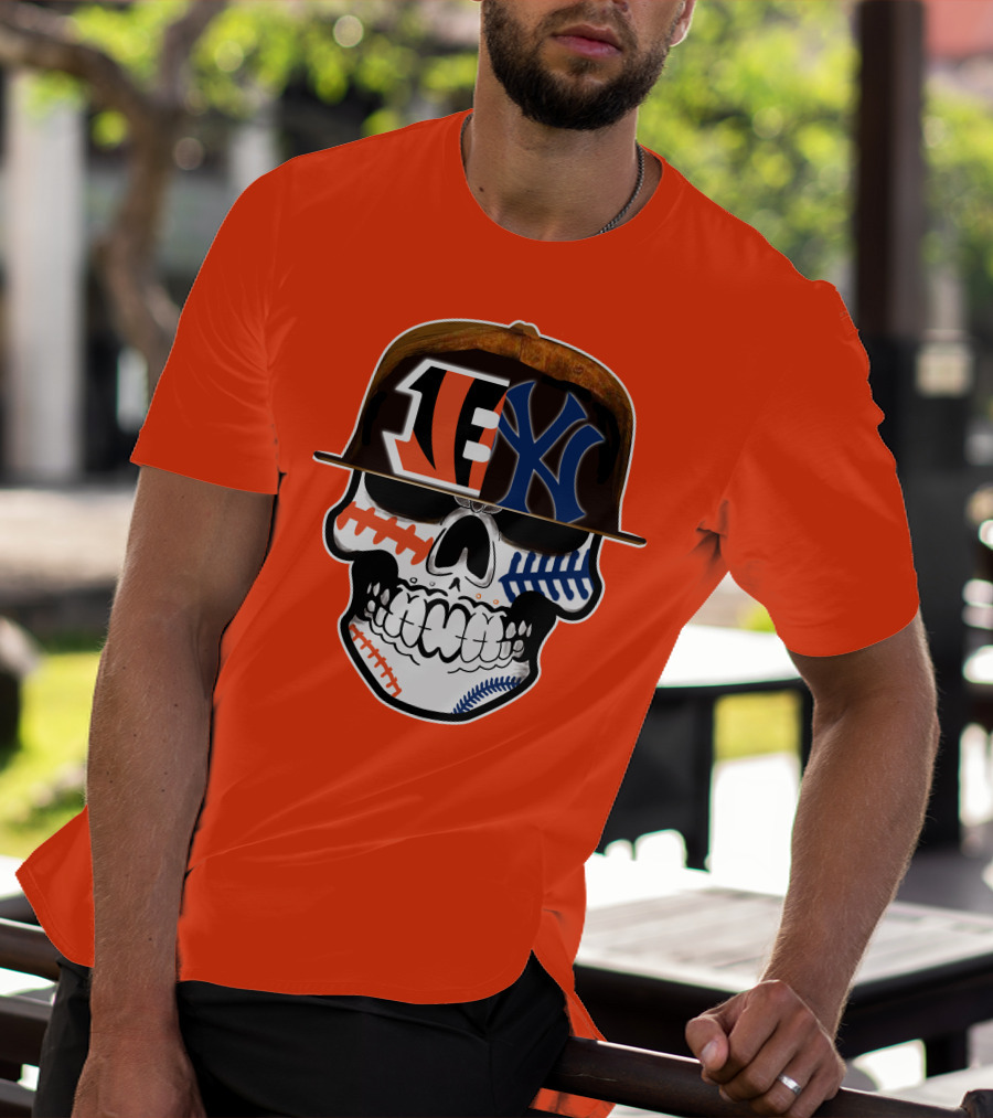 Cincinnati Bengals Yankees Skull Sports Fusion T-Shirt