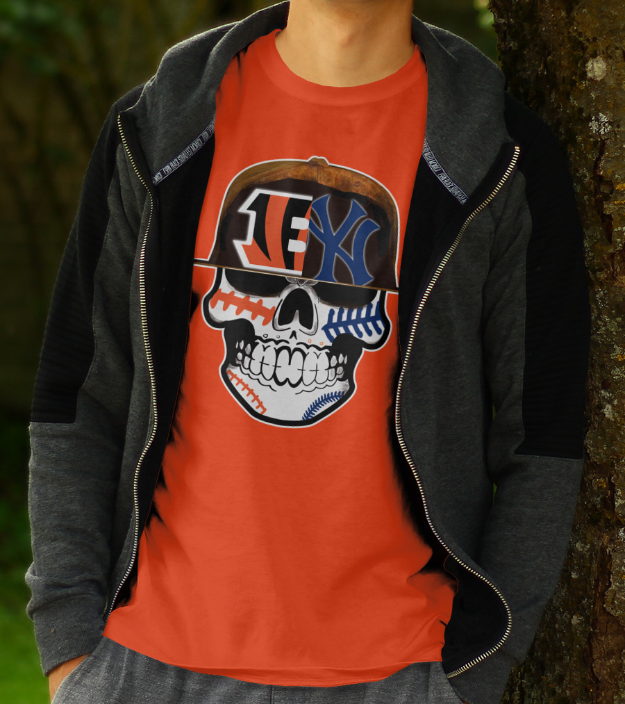 Cincinnati Bengals Yankees Skull Sports Fusion T-Shirt