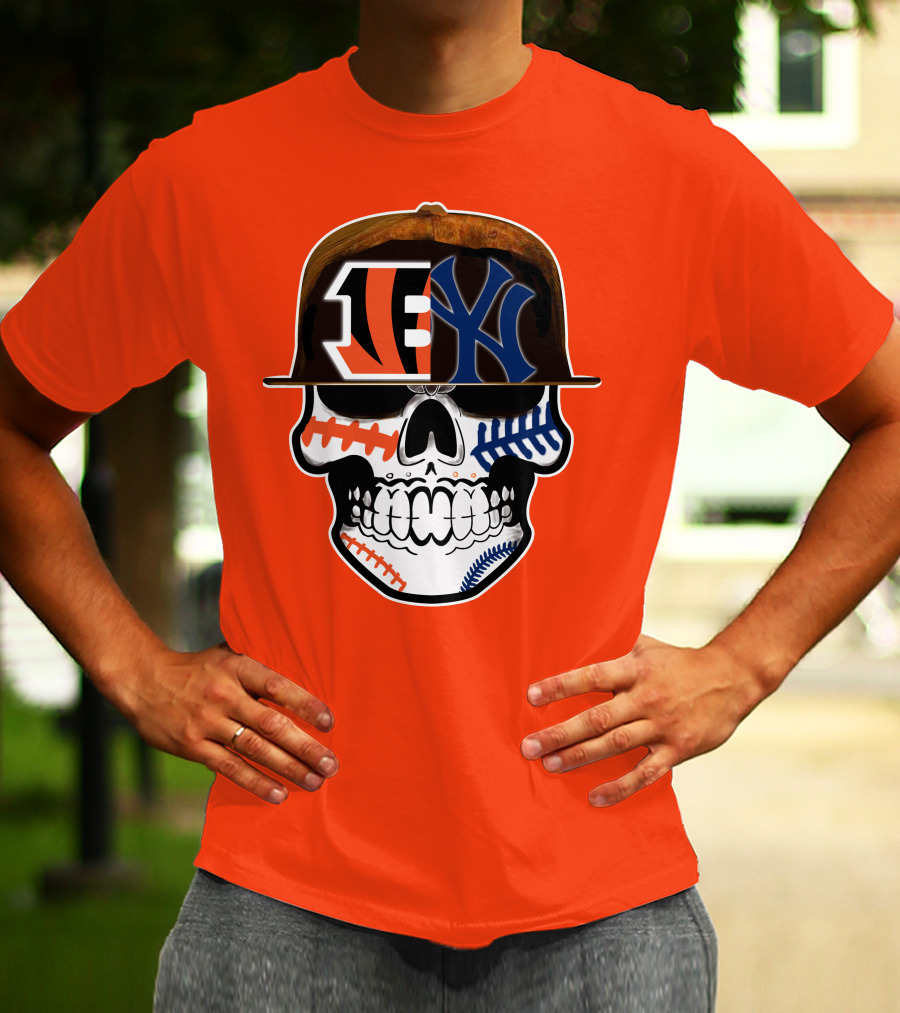 Cincinnati Bengals Yankees Skull Sports Fusion T-Shirt