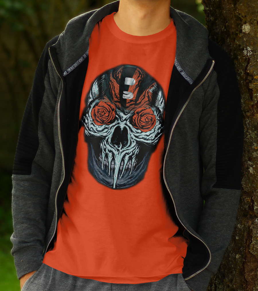 Cincinnati Bengals 34 Skull Helmet With Roses T-Shirt