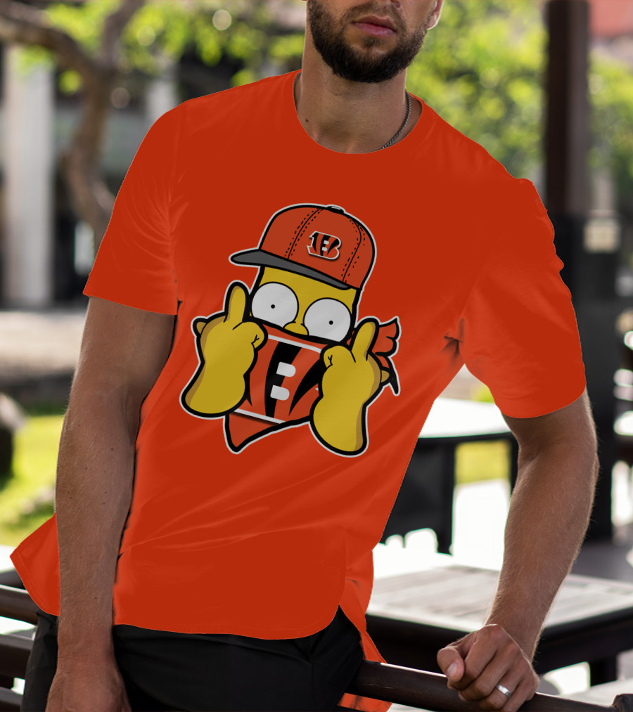 Cincinnati Bengals Fan Cartoon Character With Logo Cap And Scarf T-Shirt