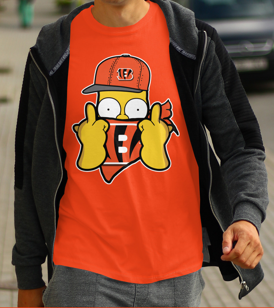 Cincinnati Bengals Fan Cartoon Character With Logo Cap And Scarf T-Shirt