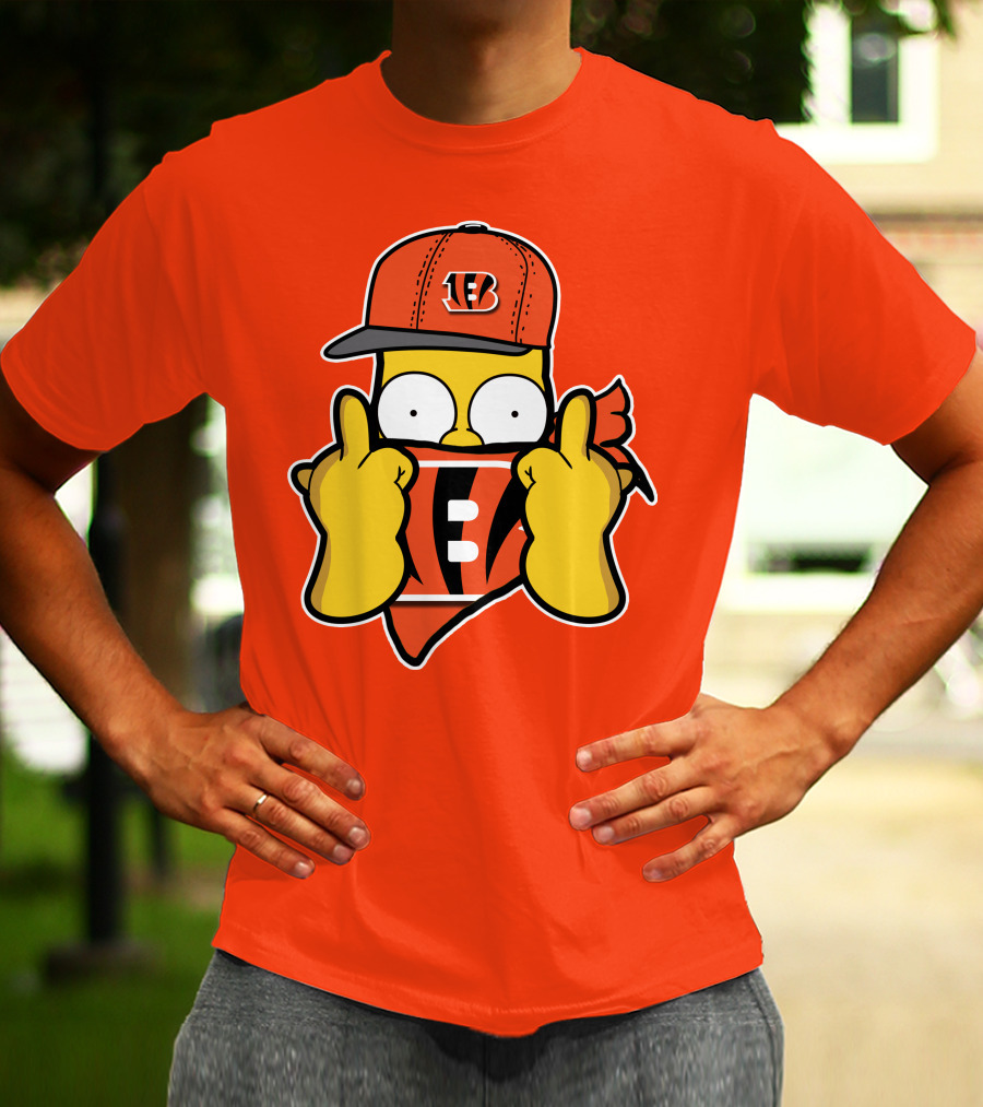Cincinnati Bengals Fan Cartoon Character With Logo Cap And Scarf T-Shirt