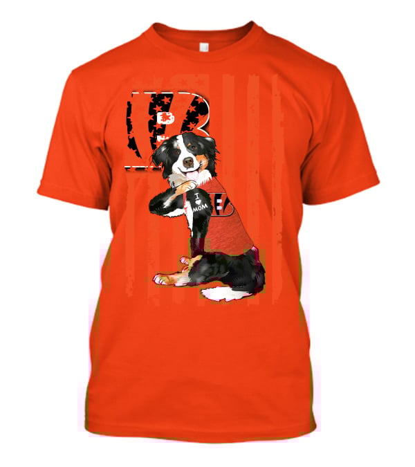 Border Collie I Love Mom Cincinnati Bengals B Retro American Flag T-Shirt