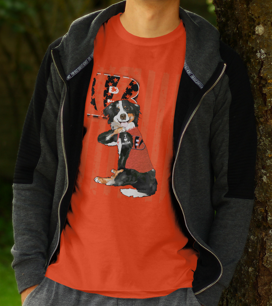 Border Collie I Love Mom Cincinnati Bengals B Retro American Flag T-Shirt
