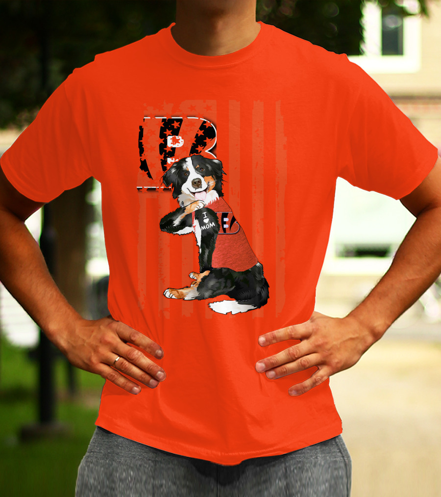 Border Collie I Love Mom Cincinnati Bengals B Retro American Flag T-Shirt
