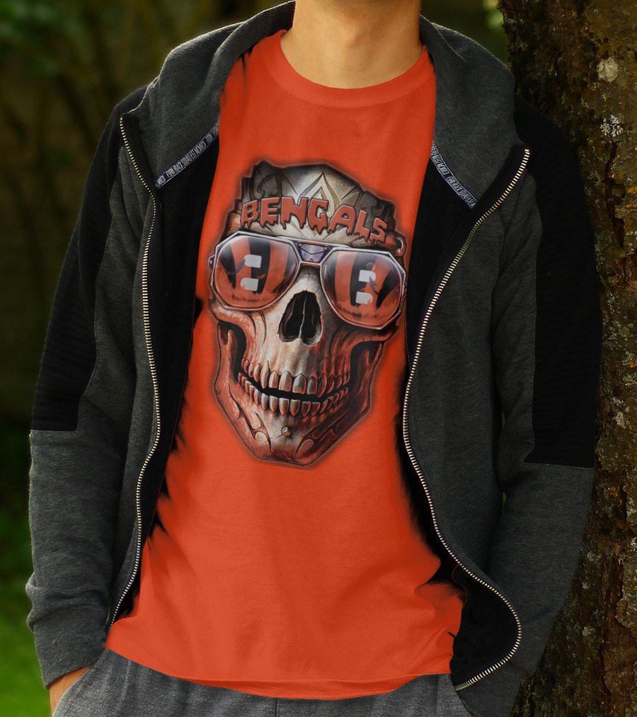 Bengals Skull Sunglasses 38 Orange T-Shirt