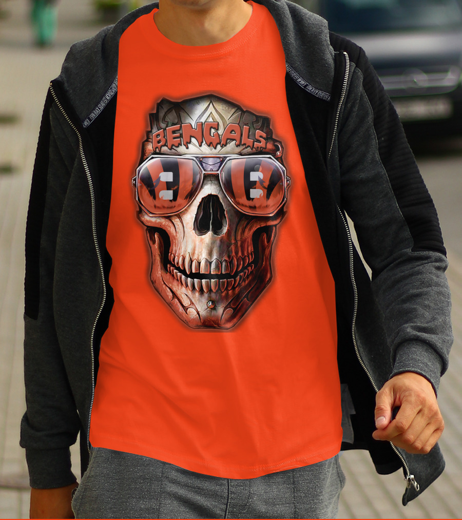 Bengals Skull Sunglasses 38 Orange T-Shirt