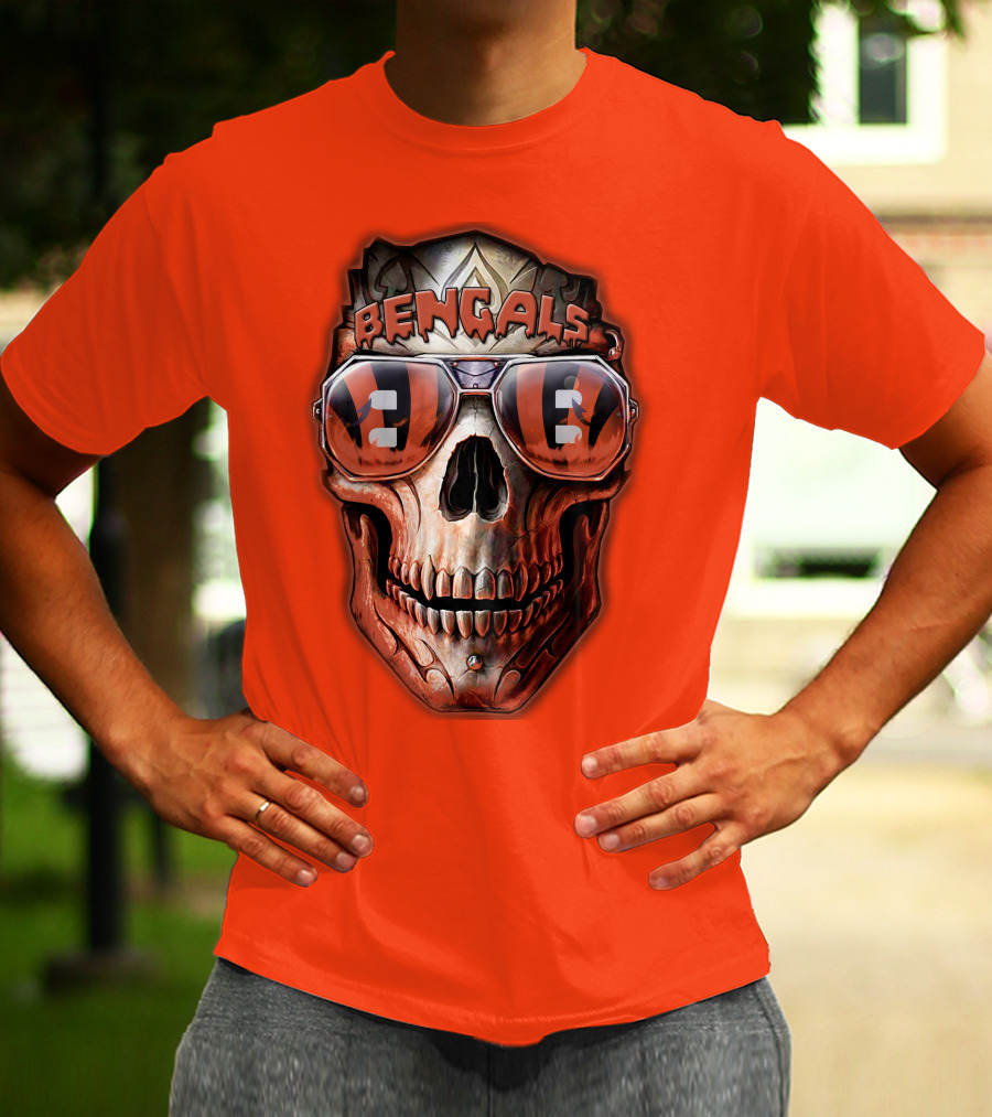 Bengals Skull Sunglasses 38 Orange T-Shirt