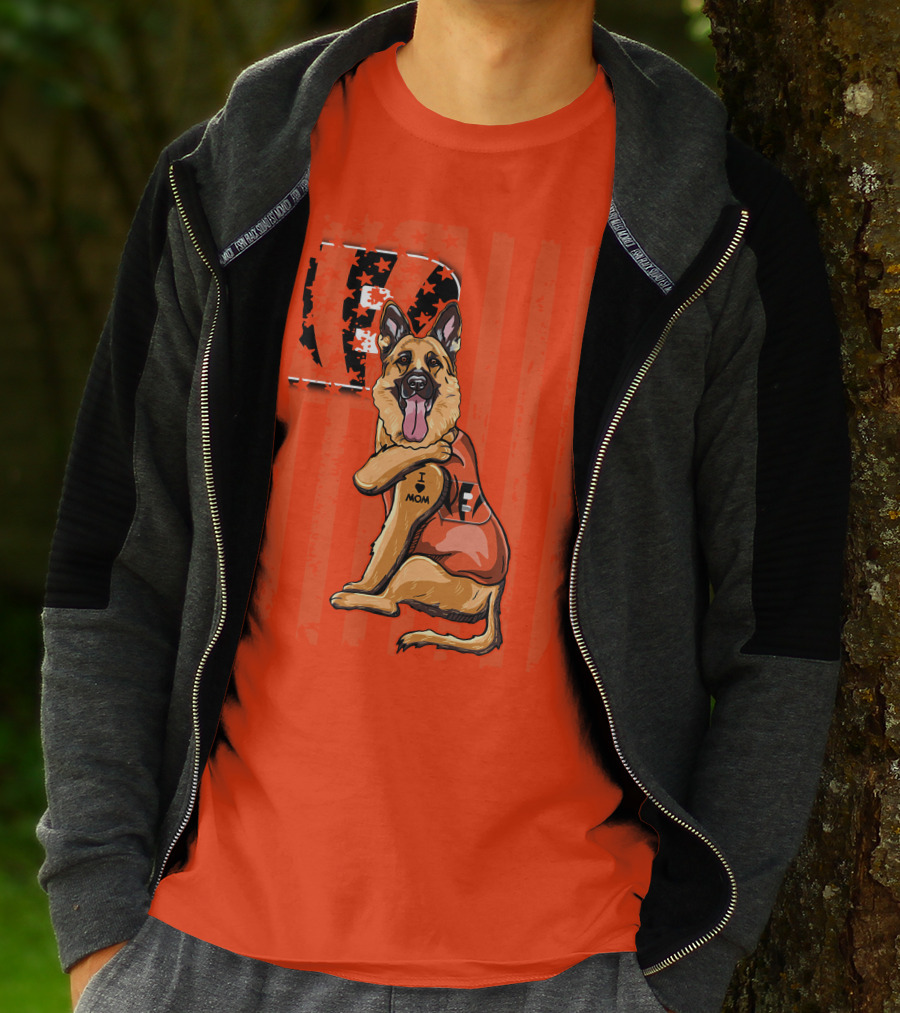 German Shepherd Cincinnati Bengals I Love Mom Football Fan T-Shirt