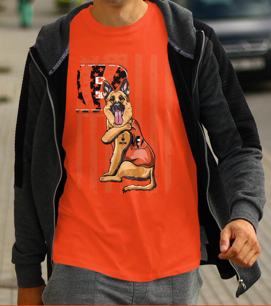 German Shepherd Cincinnati Bengals I Love Mom Football Fan T-Shirt