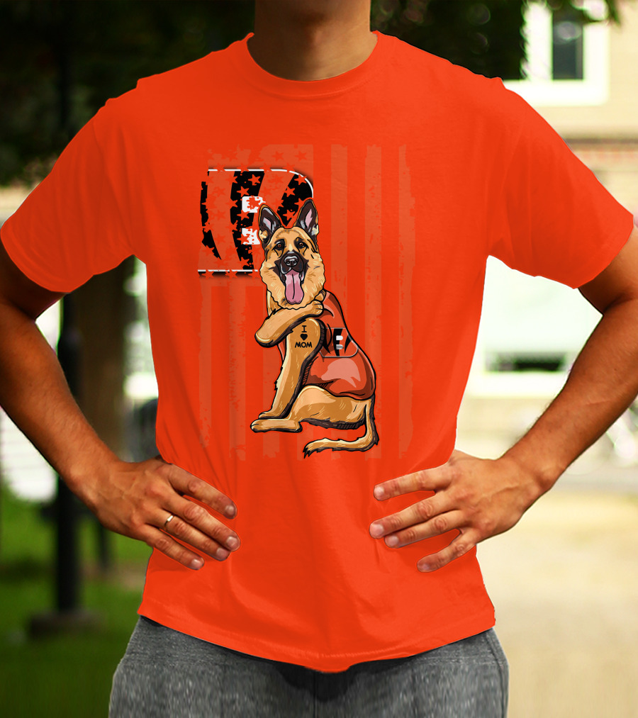 German Shepherd Cincinnati Bengals I Love Mom Football Fan T-Shirt