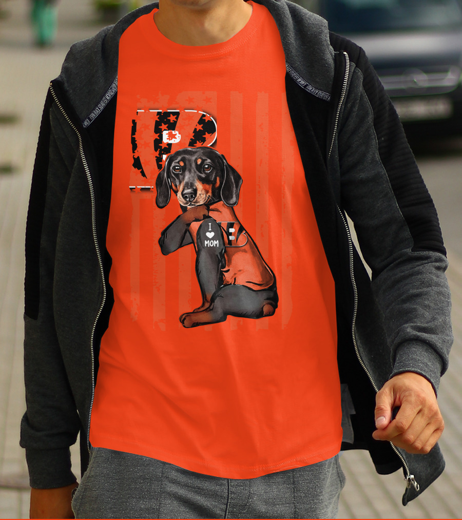 Dachshund Cincinnati Bengals Love I Heart Mom T-Shirt