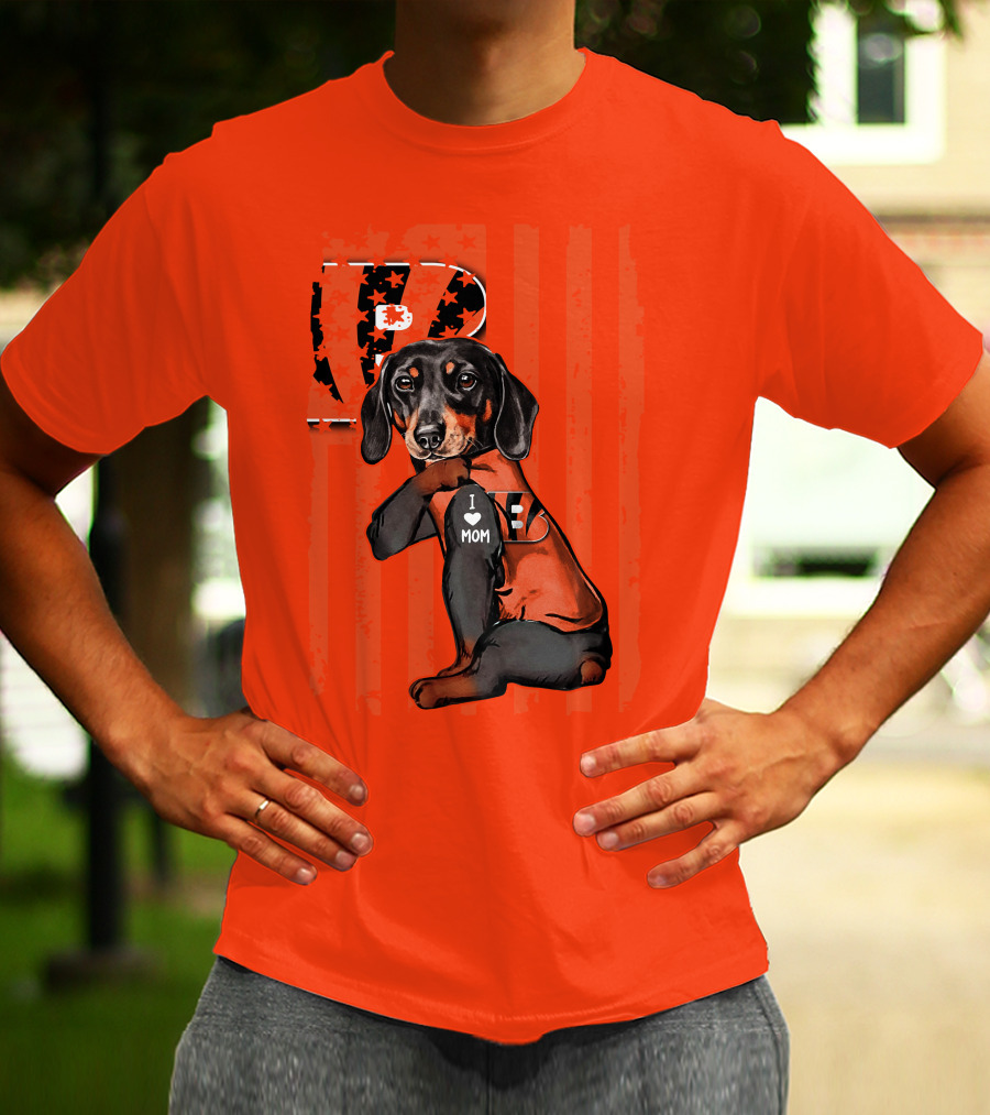 Dachshund Cincinnati Bengals Love I Heart Mom T-Shirt
