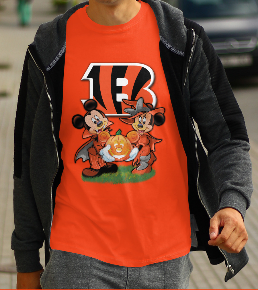 Cincinnati Bengals Halloween Mickey Minnie Pumpkin T-Shirt
