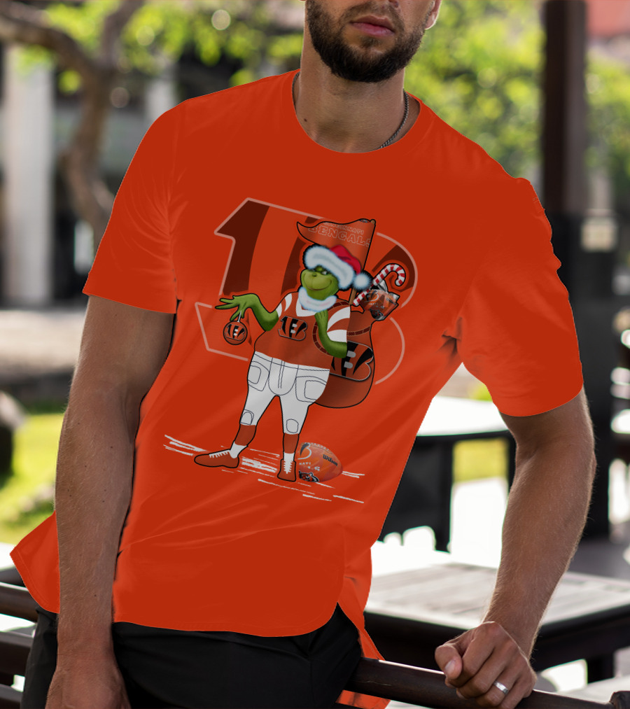 Cincinnati Bengals Grinch Christmas Football Santa Hat Orange T-Shirt
