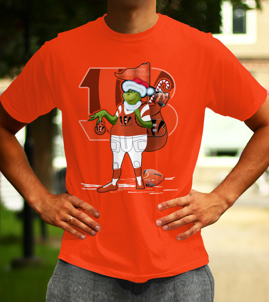 Cincinnati Bengals Grinch Christmas Football Santa Hat Orange T-Shirt