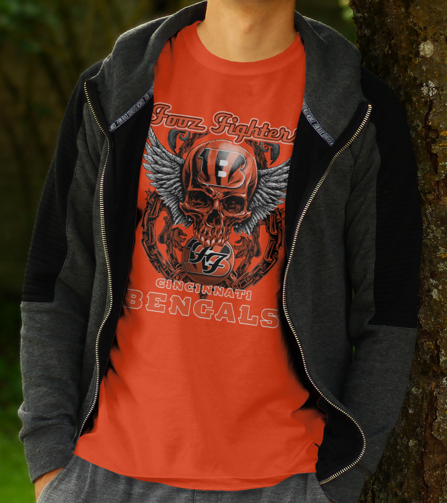Foo Fighters Cincinnati Bengals Skull And Wings T-Shirt