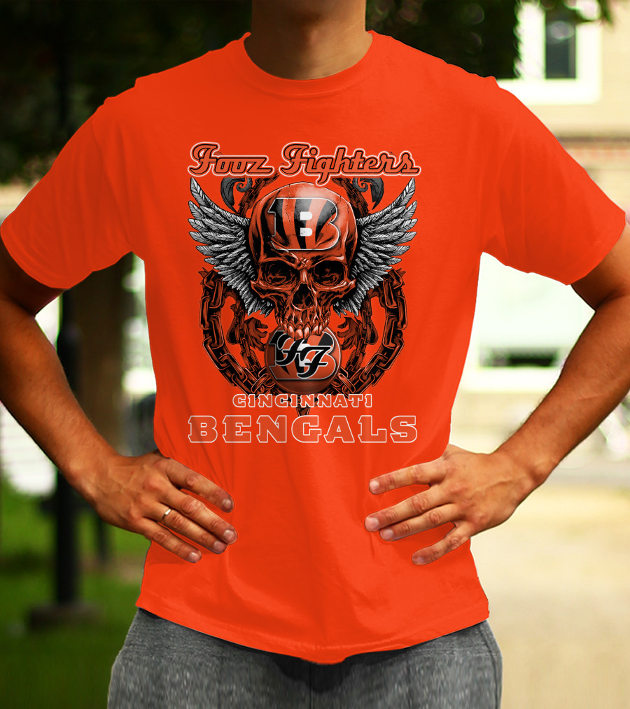Foo Fighters Cincinnati Bengals Skull And Wings T-Shirt