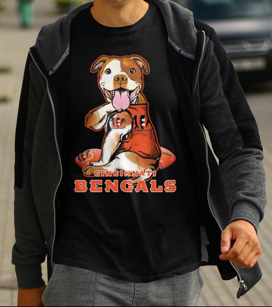 CINCINNATI BENGALS Pittbull Mascot Football T-Shirt
