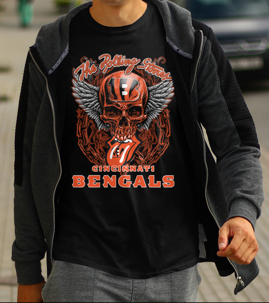 The Rolling Stones Cincinnati Bengals Skull Winged Tongue T-Shirt