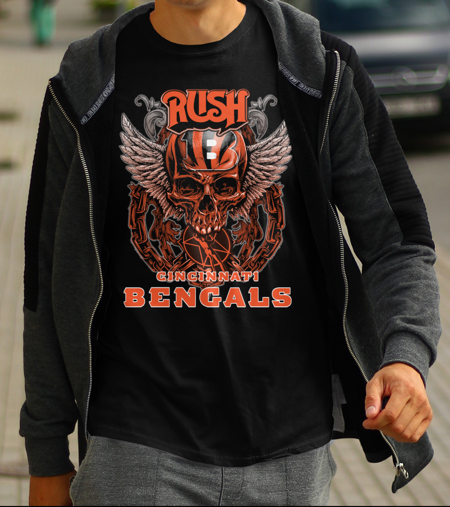 Rush Cincinnati Bengals Skull Wings Football T-Shirt