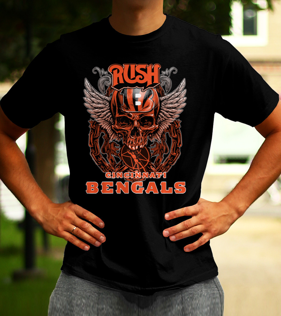 Rush Cincinnati Bengals Skull Wings Football T-Shirt
