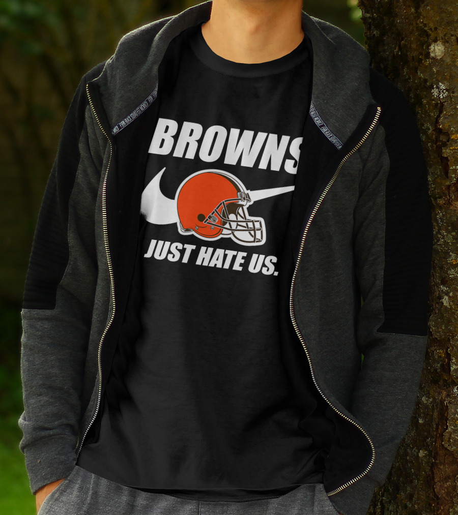 Browns Just Hate Us Cleveland Football Helmet T-Shirt