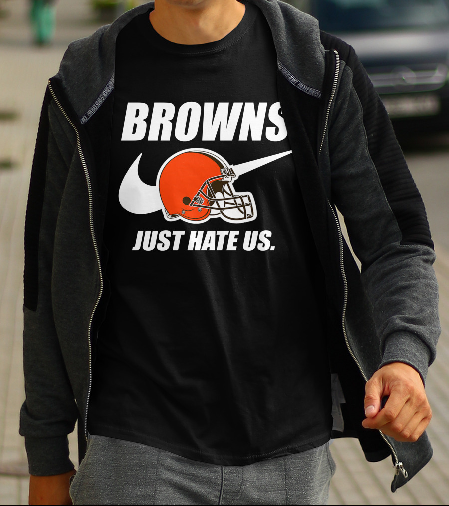 Browns Just Hate Us Cleveland Football Helmet T-Shirt