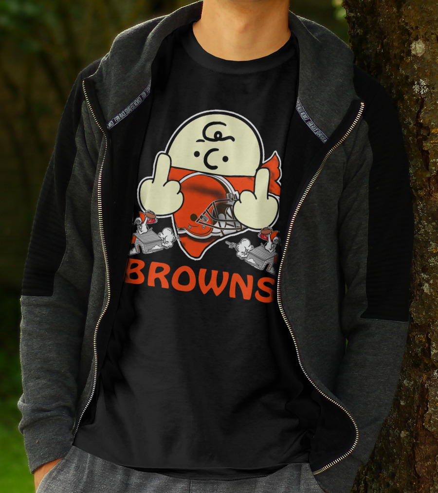 Cleveland Browns Cartoon Helmet Icon With Saluting Snoopy Duo T-Shirt