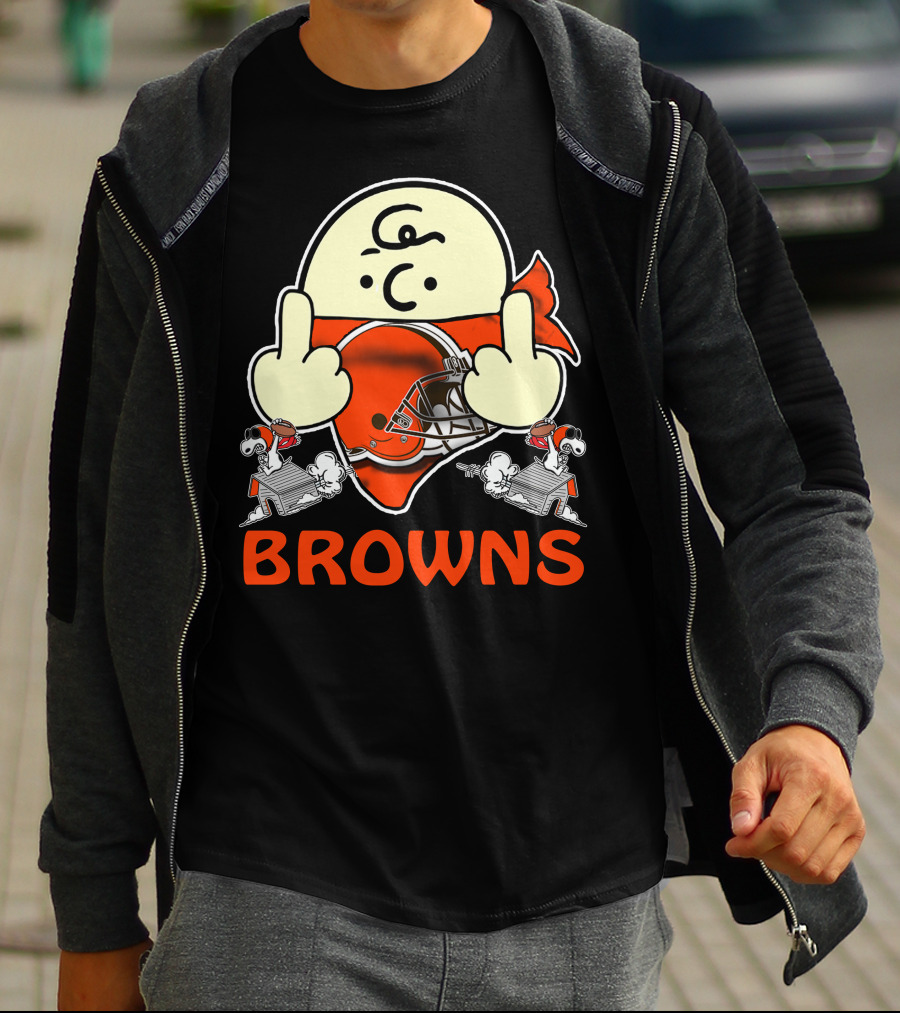 Cleveland Browns Cartoon Helmet Icon With Saluting Snoopy Duo T-Shirt