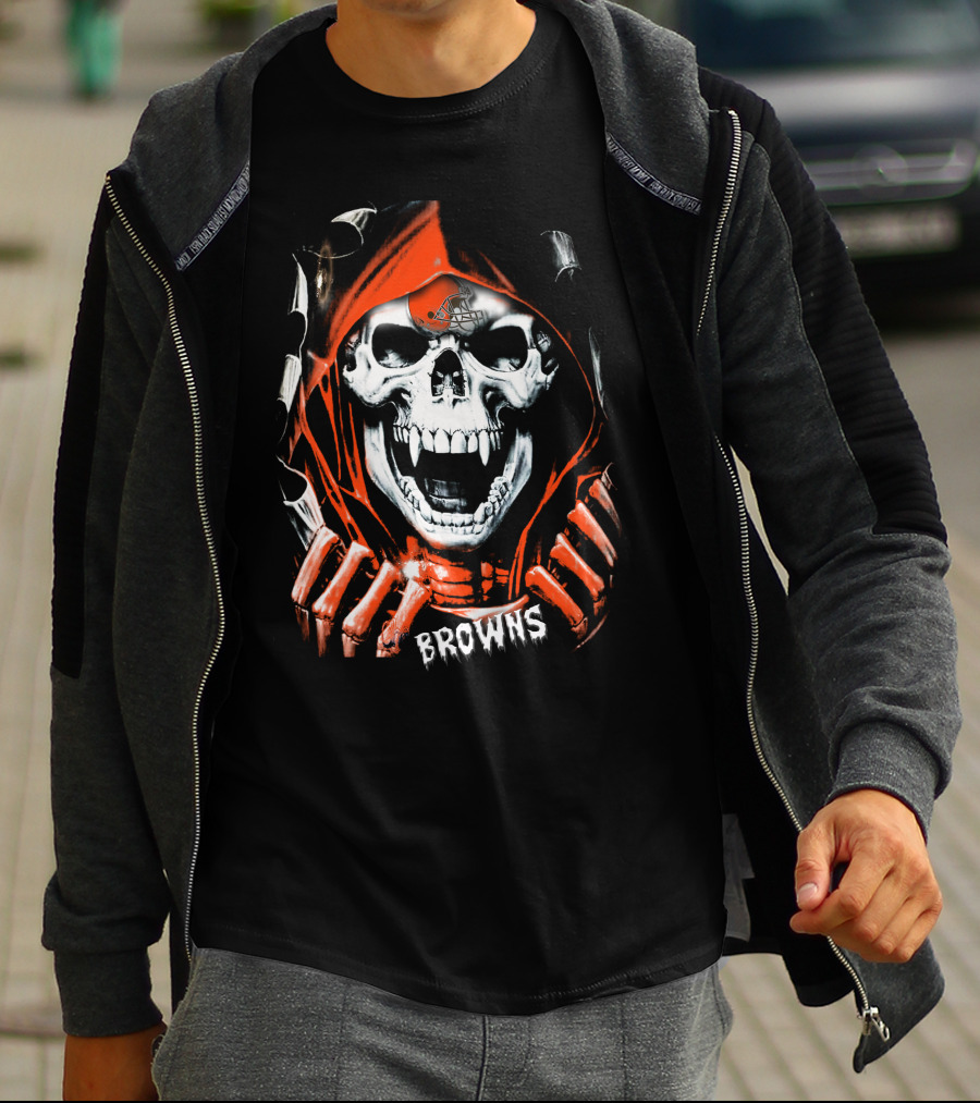 Browns Skull Hoodie With Football Helmet T-Shirt