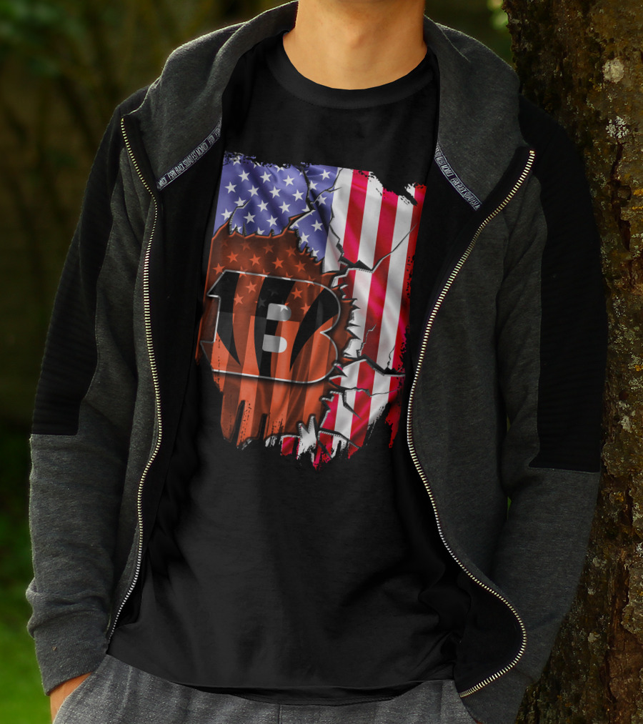 Cincinnati Bengals American Flag Crack Pattern Theme T-Shirt