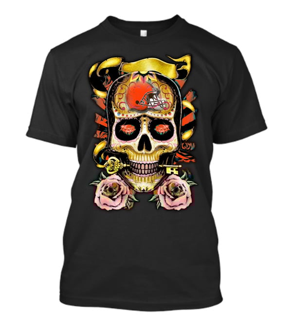 Cleveland Browns Sugar Skull Helmet Roses T-Shirt