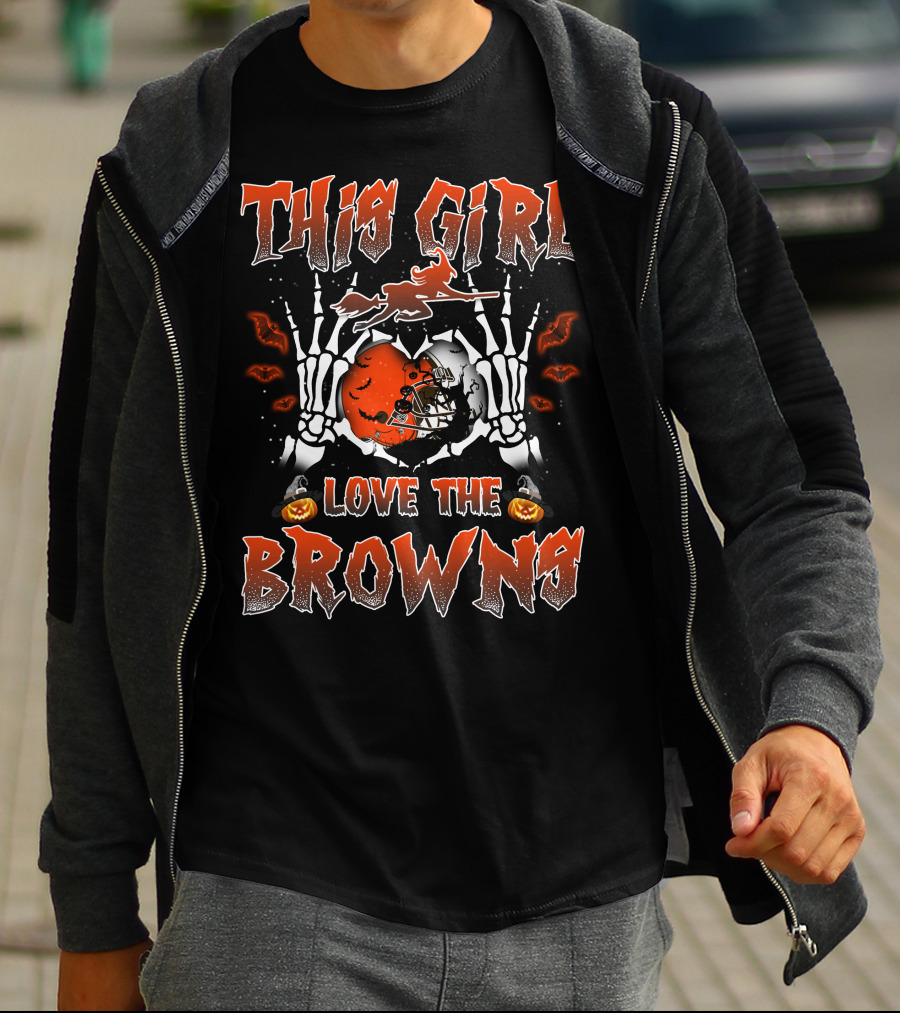 This Girl Love The Cleveland Browns Football Halloween Skeleton Theme T-Shirt